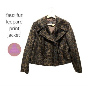 I.N.C. | faux fur leopard print cropped pea coat